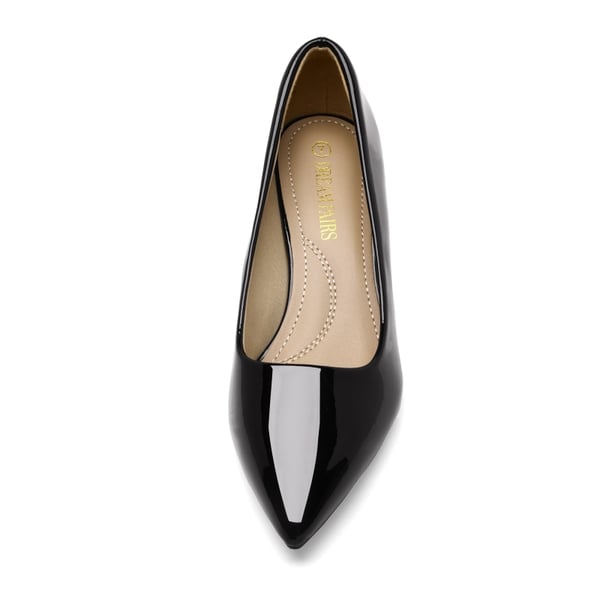 Kitten Heel Pointed Toe Pumps - BLACK PAT - 2